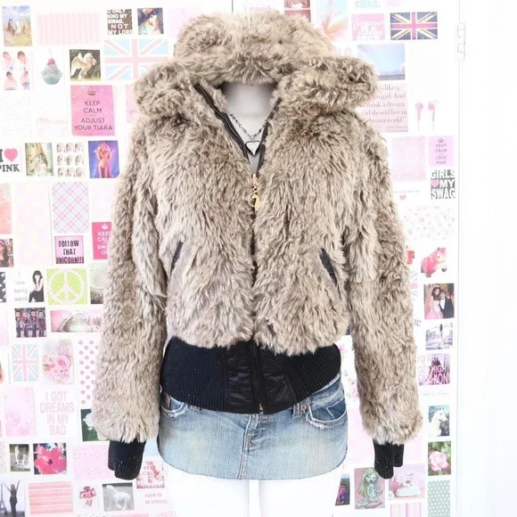 rare baby phat reversible faux fur puffer jacket - Picture 2 of 8